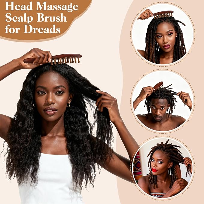 ProSuites 3 Pack Wooden Scalp Massager Tool, Long Handle Head Massage Scalp Loc Brush for Dreads, Multifunctional Hair Massager Tool for Men & Women