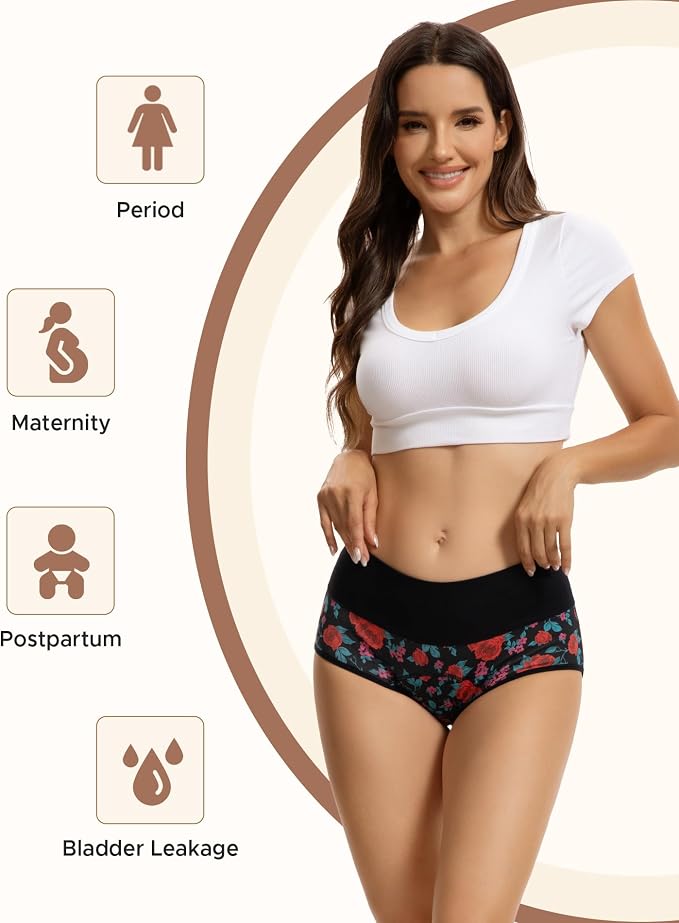 INNERSY Period Underwear for Women Leakproof High Waisted Menstrual Cotton Panties 3 Pack