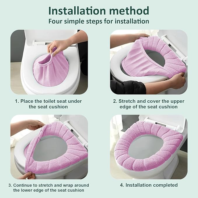 5 Pack Soft Washable Toilet Seat Covers, Thicker & Warmer Stretchable Cloth Pads for Bathroom, Cozy Pink Toilet Accessories Pink