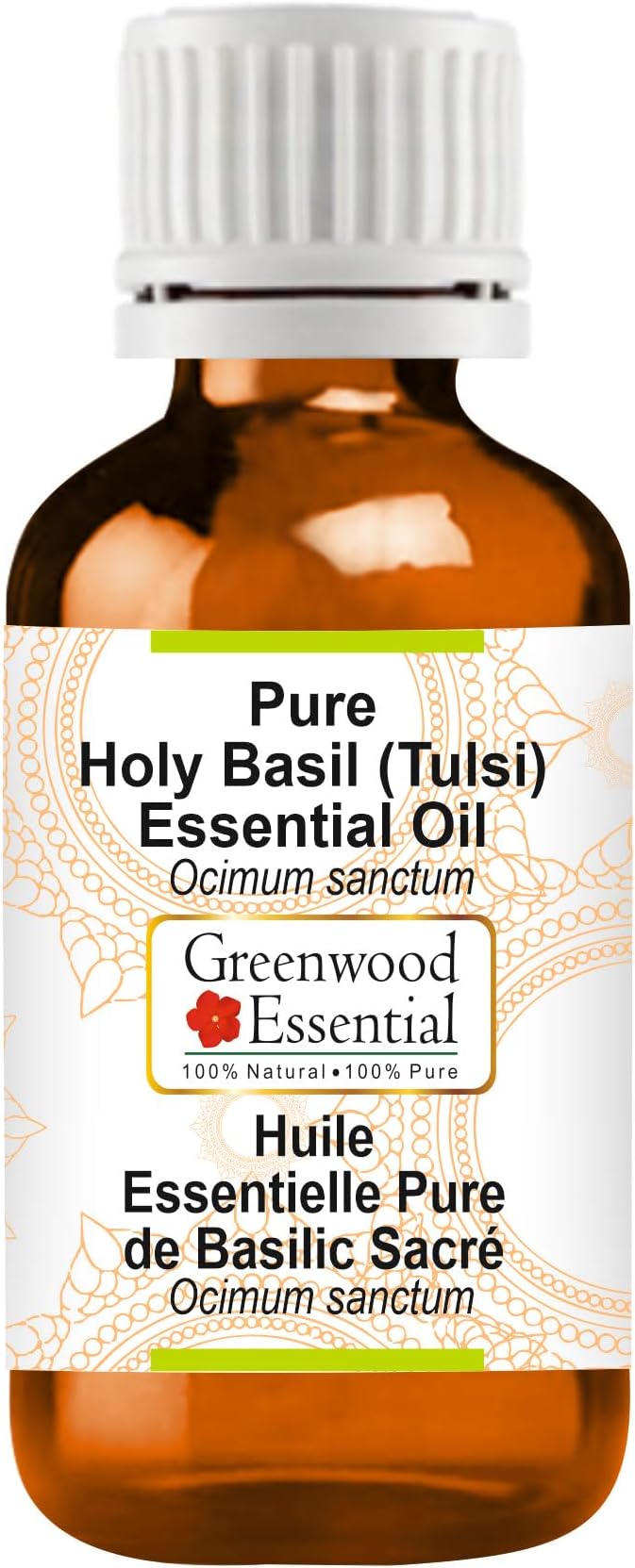 Greenwood Essential Holy Basil Essential Oil (Ocimum Sanctum) Pure | Non-Sticky | Non-Greasy | Lightweight | Men & Women | All Skin Types | Steam Distilled 10ml (0.33 oz)