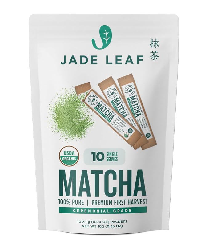 Jade Leaf Matcha Organic Ceremonial Grade Matcha Powder - On The Go Packets for Lattes, Smoothies, Usucha, 10 Count (0.04 Ounce Packets)