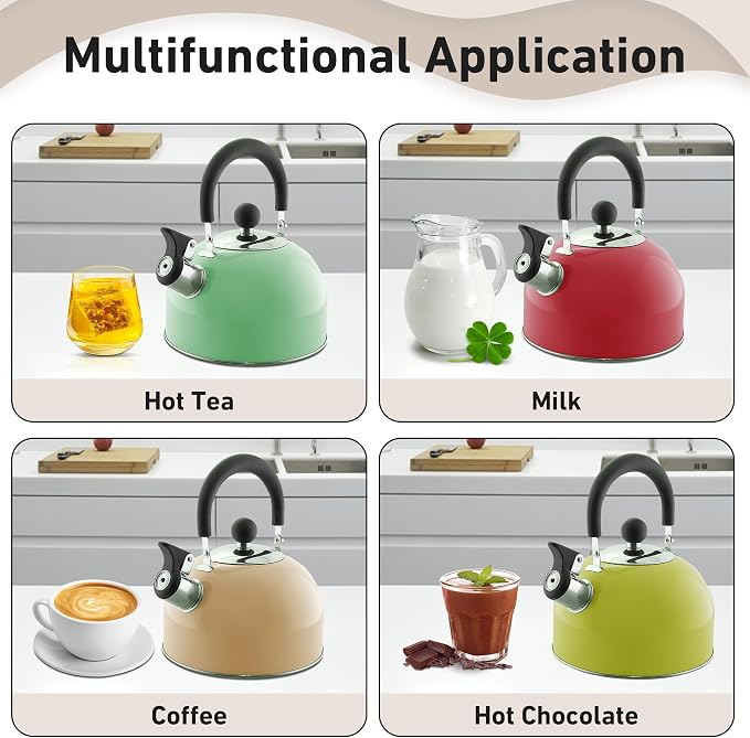Lily's Home 2 Quart Stainless Steel Whistling Tea Kettle, the Perfect Stovetop Tea and Water Boilers for Your Home, Dorm, Condo or Apartment. (Pastel Yellow)