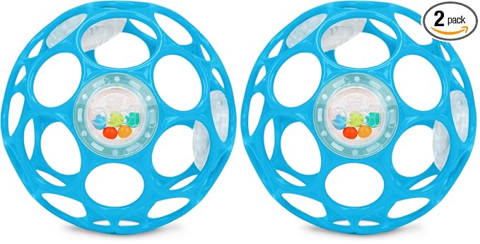 Bright Starts Oball Easy-Grasp Rattle BPA-Free Infant Toy in Blue, Age Newborn and up, 4 Inches (Pack of 2)