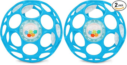 Bright Starts Oball Easy-Grasp Rattle BPA-Free Infant Toy in Blue, Age Newborn and up, 4 Inches (Pack of 2)