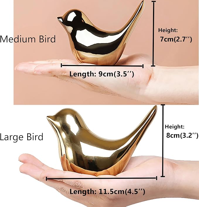 FANTESTICRYAN Small Birds Statues Home Decor, Modern Style, Gold, M&L | Ceramic Animal Figurines, Set of 2 Decorative Ornaments, For Living Room, Bedroom, Office Desktop, Cabinets, Coffee Bar