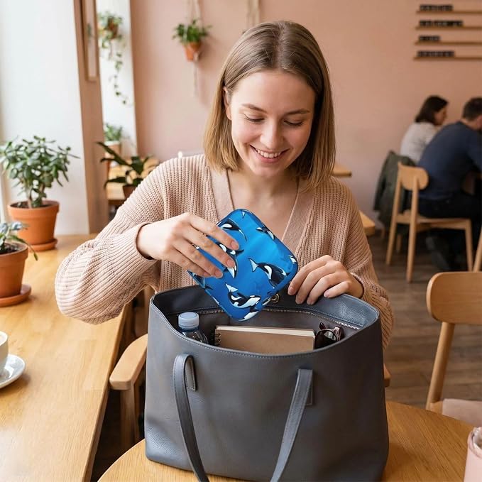 Portable Menstrual Organizer Bag Killer Whales Orcas Ocean Sea Animals, Polyester Feminine Product Pouch, Compact for Purse Outdoor Travel Gifts