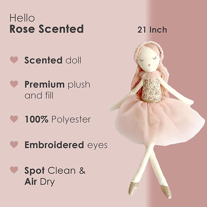 Mon Ami Rose Scented Designer Plush Doll, Fun Adorable Stuffed Toy Gift for Little Girls or Boys, Baby, Toddlers and pre-School Kids, Use as Toy or Room Decor, Great Gift for Kids, 20"