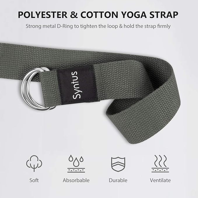 Syntus Yoga Block and Yoga Strap Set, Soft Non-Slip Yoga Blocks 9×6×4 inches, 8FT Metal D-Ring Strap for Yoga, General Fitness, Pilates, Stretching and Toning