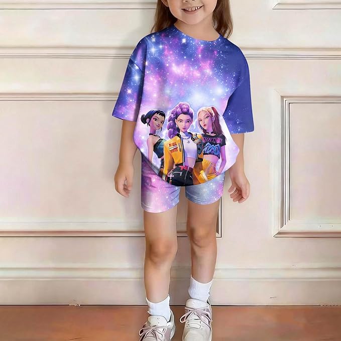 K-POP DEM0N Hunters Outfits for Girls, 2 Piece T-Shirts and Apparel Sets Birthday Gift