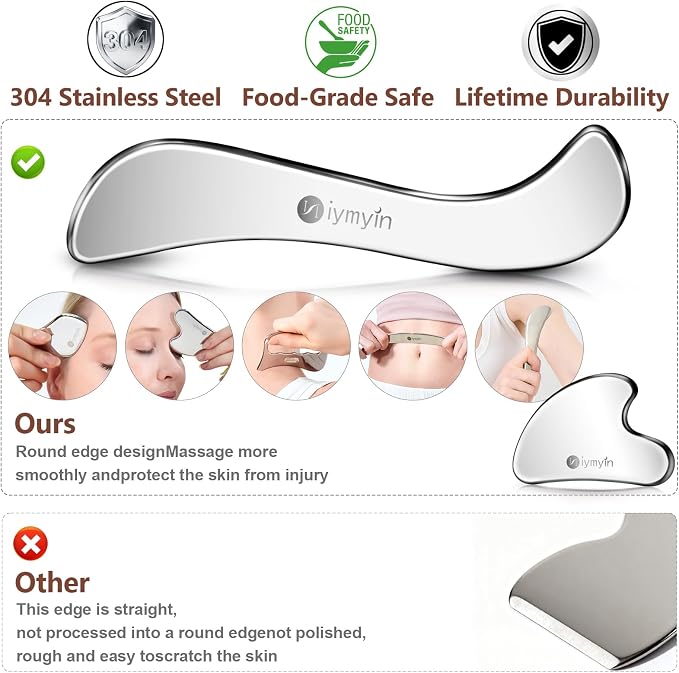 304 Stainless Steel Fascia Gua Sha for IASTM & Sore Muscle Massage | 5-in-1 set, muscle scraper, myofascial release, soft tissue mobilization, physical therapy, deep tissue, pain relief, gift