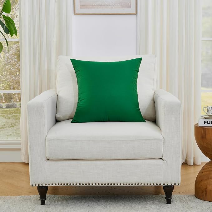 Longhui bedding Green Throw Pillow Inserts 20x20 Set of 2, 100% Cotton Cover with Polyester Fill, 2-in-1 Use as Stuffers or Standalone Decor for Couch, Bed, Living Room, Outdoor