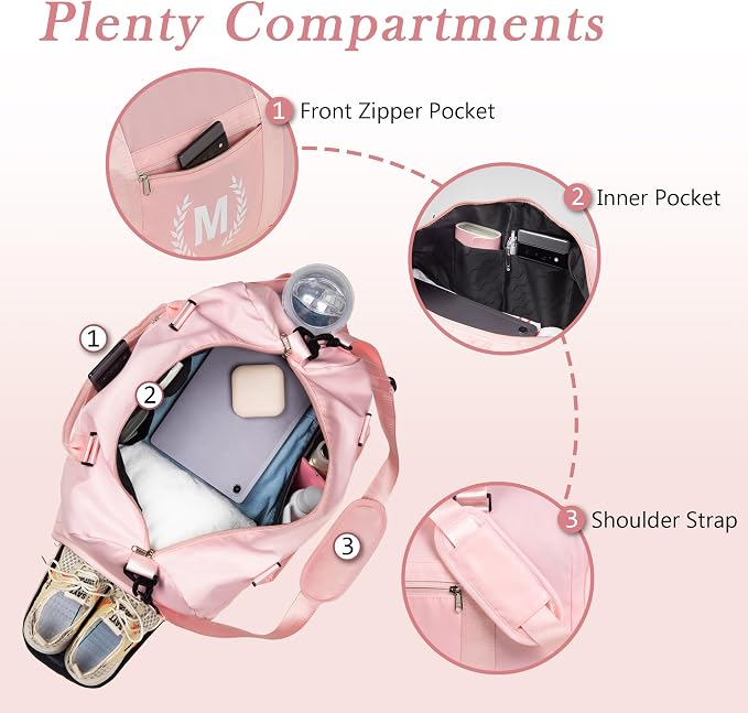 Gym Bag for Women, Fitness Workout Sports Travel Duffle Bag with Wet Pocket & Shoes Compartment, Great Present for Gym Lovers