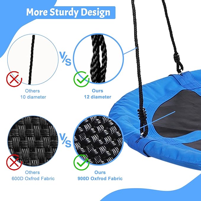 40 Inch Tree Swing, Saucer Swing for Kids Outdoor, Round Swings with Hanging Straps, Adjustable Rope Easy to Assembly (Blue)