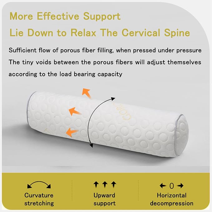 Cylindrical Pillow,Bedding Round Neck Pillow (Pack of 2, White Jacquard) 18 x 4 inches,Bolster Pillow for Bed, Legs, Back and Yoga (18x4)