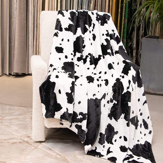 Fleece Throw Blanket for Girls Boys, White Black Soft Warm Fuzzy Baby Blankets for Couch Stroller, Cute Cozy Farmhouse Bedroom Nursery Decor, Birthday Gifts for Girls Boys Toddlers, 40"x50"