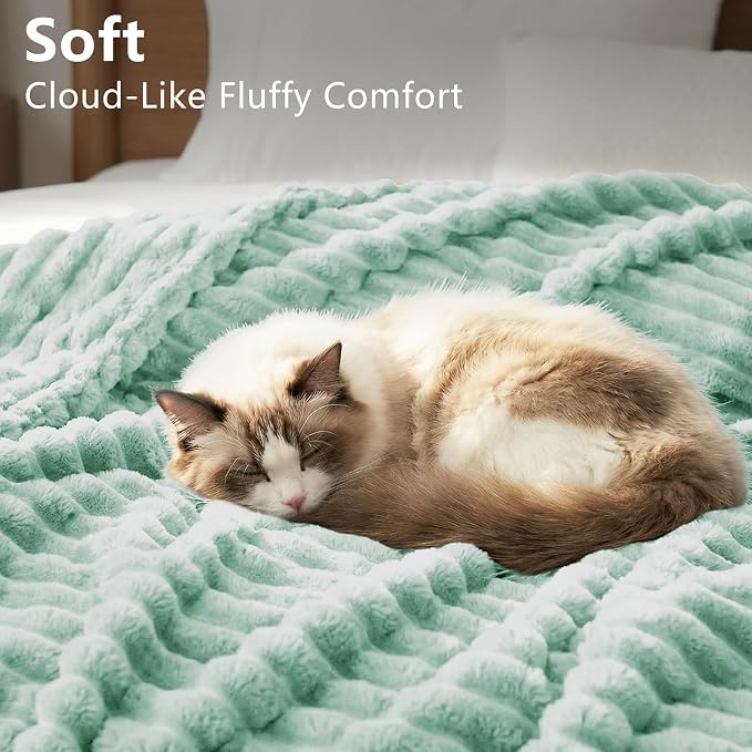 HIMEET Sage Green Oversized Throw Blanket, 300GSM Ribbed Fleece, 50 x 70 in | Ultra Soft Flannel, All-Season Lightweight Warmth, Extra Coverage for Couch Lounging, Home Room Decor, Machine Washable