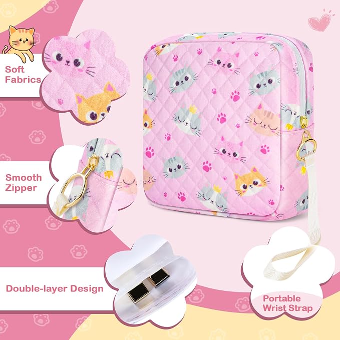 Likesing Tampon Holder for Purse, Quilted Period Bag Sanitary Napkin Storage Bag for Girls Womens, Portable Feminine Emergency Pad Period Pouch(Butterfly White)
