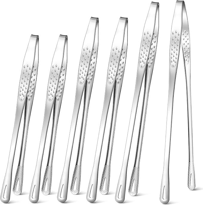 meekoo 6 Pcs 3 Size Stainless Steel Korean BBQ Grill Tongs Japanese Barbecue Tongs for Cooking Portable Kitchenware Home Outdoor Steak Salad Food(9.5+7.8+3.2 Inches)