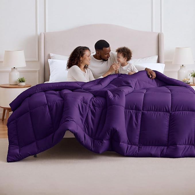 Bedsure Comforter Duvet Insert - Quilted Comforters King Size, All Season Duvet, GentleSoft Down Alternative Bedding Blanket, with 8 Tabs, Gifts for Women/Men, Purple, King 90 x 102 Inches