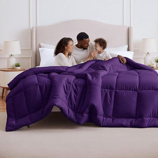 Bedsure Comforter Duvet Insert - Quilted Comforters Oversize Queen Size, All Season Duvet, GentleSoft Down Alternative Bedding Blanket, with 8 Tabs, Gifts for Women/Men, Purple, Oversize Queen 98x98