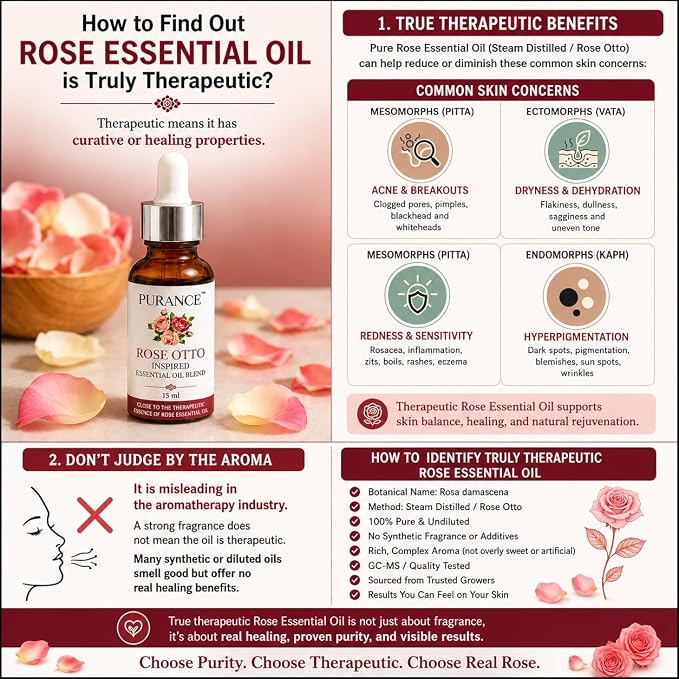Rose Otto Inspired Essential Oil Blend 15ml – Botanical Aromatherapy Blend with Helichrysum, Frankincense, Neroli, Geranium & Bergamot – for Therapeutic Massage