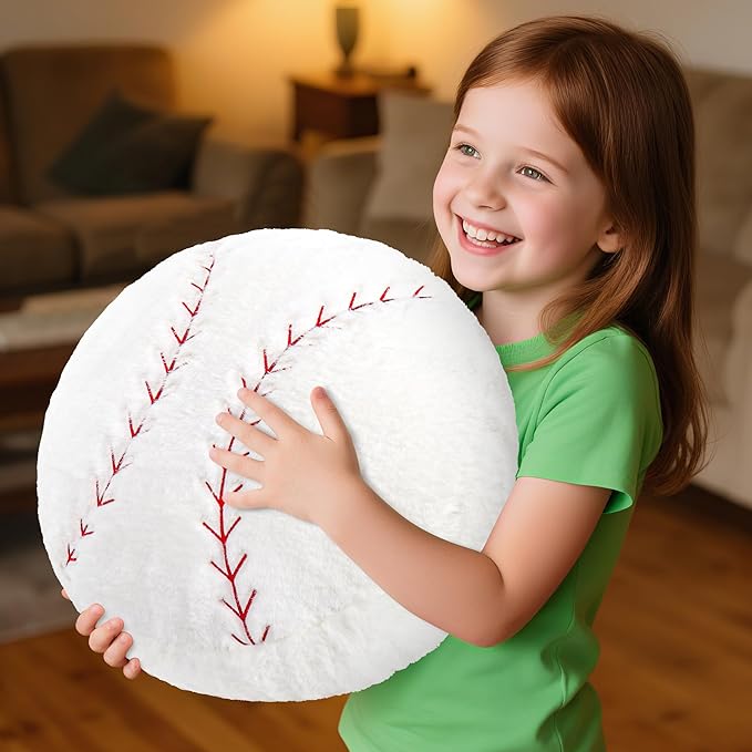 Wepop 18in Fluffy Baseball Pillow, Soft Baseball Pillows, Sports Ball Pillow Stuffed Plush Toy Room Decoration and Gifts for Kids, Boys, Girls, Baseball Fans