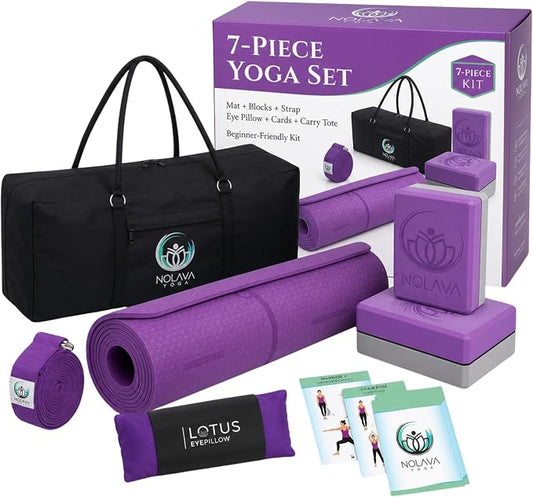 Nolava Yoga Mat with Bag – 72 x 24 inch, 1/4 inch Thick Non-Slip Mat – Includes Slap Band, Black Zippered Carry Tote with Mat Sleeve & Inner Pocket – For Yoga, Pilates, Home or Studio.