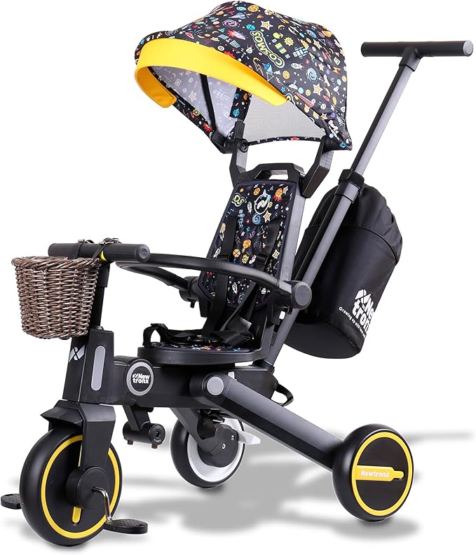 Adventure Pro Summer Edition - Foldable Tricycle for Toddlers-Big Canopy, Basket,Travel Backpack and Parent Bag - Toddler Tricycle for Ages 10 Months to 5 Years (Cosmos/Black)