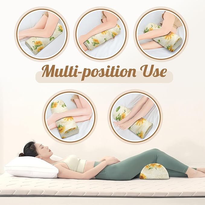 Knee Pillow for Back Sleeping – Half Moon Bolster Pillow for Under Knee While Sleeping Support, Leg & Back Pain Relief (21.5x9x5 Inches)