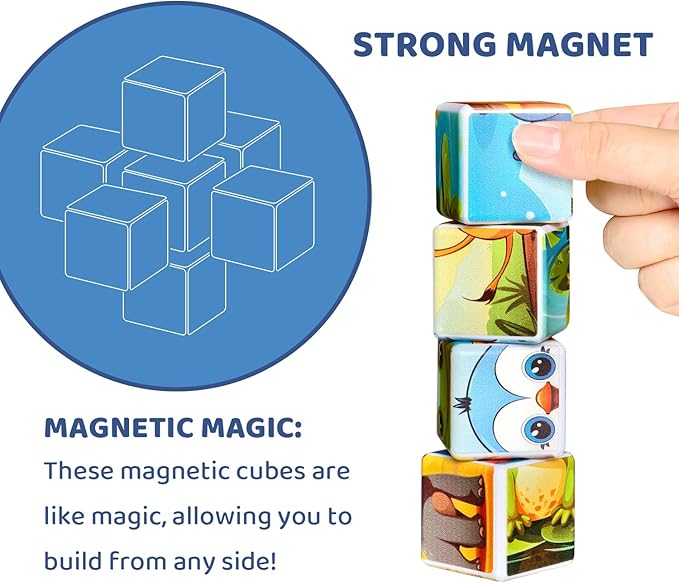 Magnetic Cubic Tiles for Kids, Large Building Blocks 1.65 inch, Engineering Construction Vehicles Puzzle Toy for Toddlers, Sensory & Montessori Magnetic Toys for Kids Ages 3 4 5 6