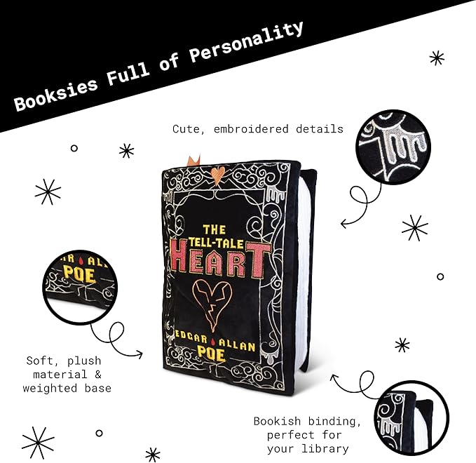 Punchkins The Tell-Tale Heart Book Plush, Edgar Allan Poe Soft Collectible Gift for Book Lovers, Readers, Teachers, Bookworms- Literary Decor for Library, Office, or Study– 11x7/PillowSize