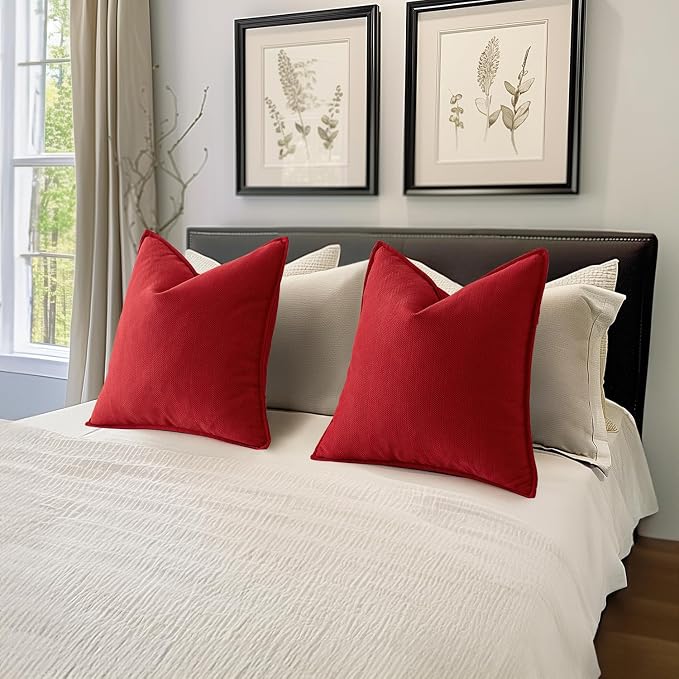MIULEE Pack of 2 Red Decorative Chenille Pillow Covers 20x20 Inch | Soft Couch Throw Pillows,Farmhouse Cushion Covers with Elegant Design for Sofa,Bedroom,Living Room,Spring Home Decor