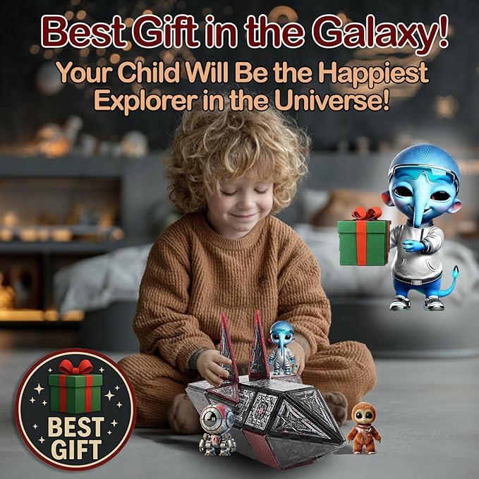 Little Pi Space Battleship Magnetic Tiles 48 PCS | Magnetic Blocks for Star Inspired Galactic Building | STEM Toys for Kids Age 3 4 5 6 7 8