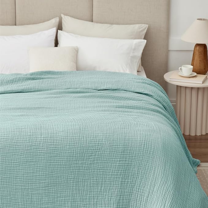 100% Cotton Muslin Blanket California King 120" x 90", 6 Layers Breathable and Lightweight Oversized Blankets for Bed, Soft Cooling Gauze Blanket for Adults All Season, Mint