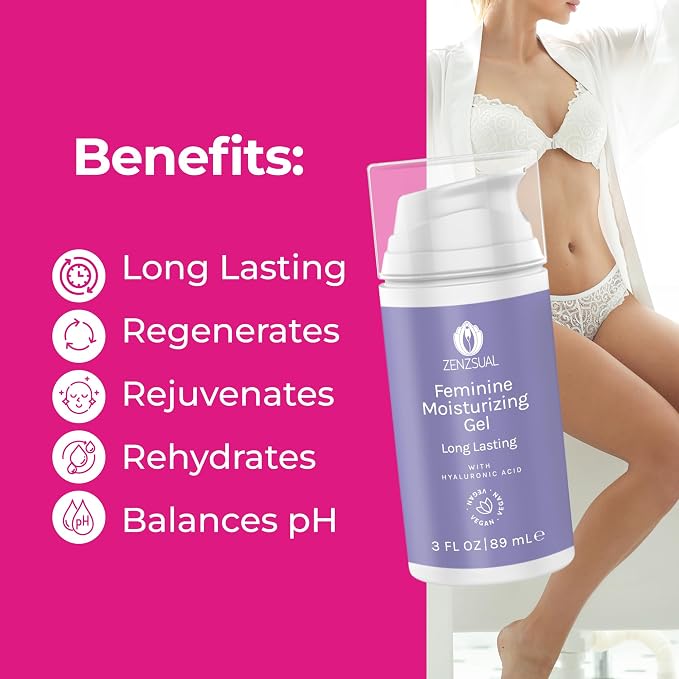 ZENZSUAL Vaginal Moisturizer Gel – Water-Based, pH Balanced with Hyaluronic Acid – Hydrating Feminine Gel for Intimate Dryness and Daily Comfort – Menopause & Postpartum Support – 3 Fl Oz (89 mL)