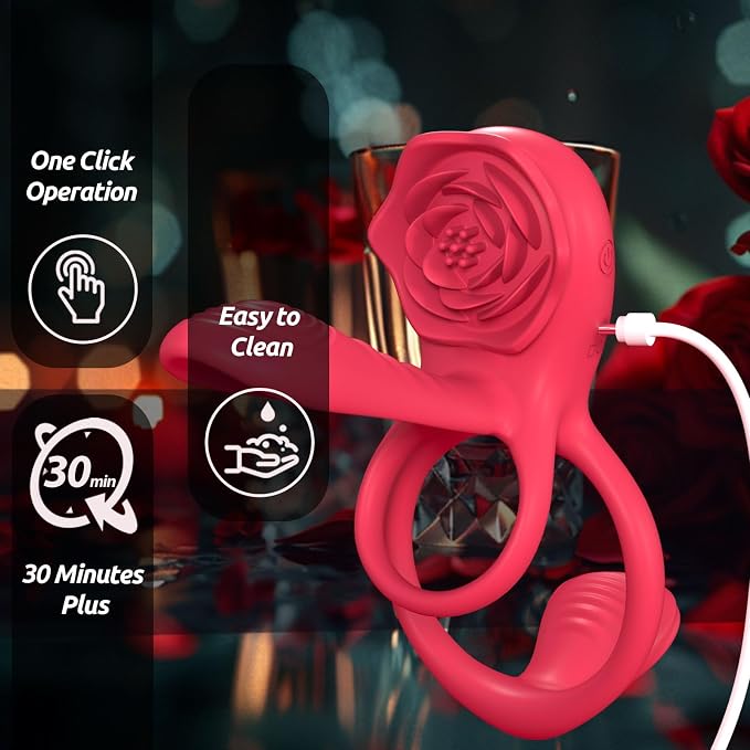 Vibrating Cock Ring Penis Sleeve with Rose Clitoral Stimulator, App Remote Control Penis Ring Vibrator, Couples Male Adult Sex Toys Games for Men Women, Healexcer Penis Extender Taint G Spot Sex Toy