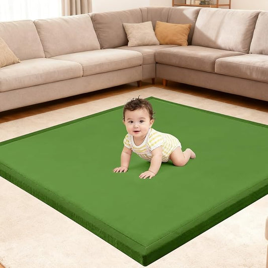 Ultra Soft Baby Play Mat for Floor, 59"×79" Playpen Mat, 1.3" Thick Memory Foam, Non-Slip Tummy Time Mat for Infants, Toddlers, and Kids – Water-Repellent Coral Velvet, Easy Care