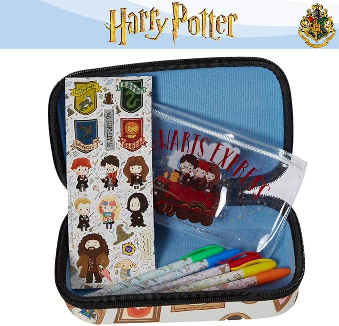 Innovative Designs Harry Potter Hogwarts Pencil Case Set with Stickers and Gel Pens for Kids, Molded with Zip Closure