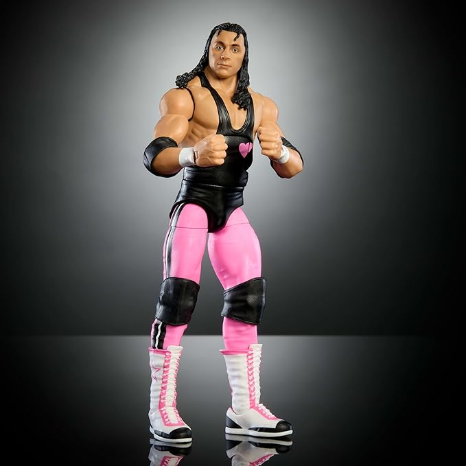 Mattel WWE Elite Collection Action Figure & Accessories, Premium Live Event Bret Hart Set, Wrestlemania with Howard Finkel Build-A-Figure Parts