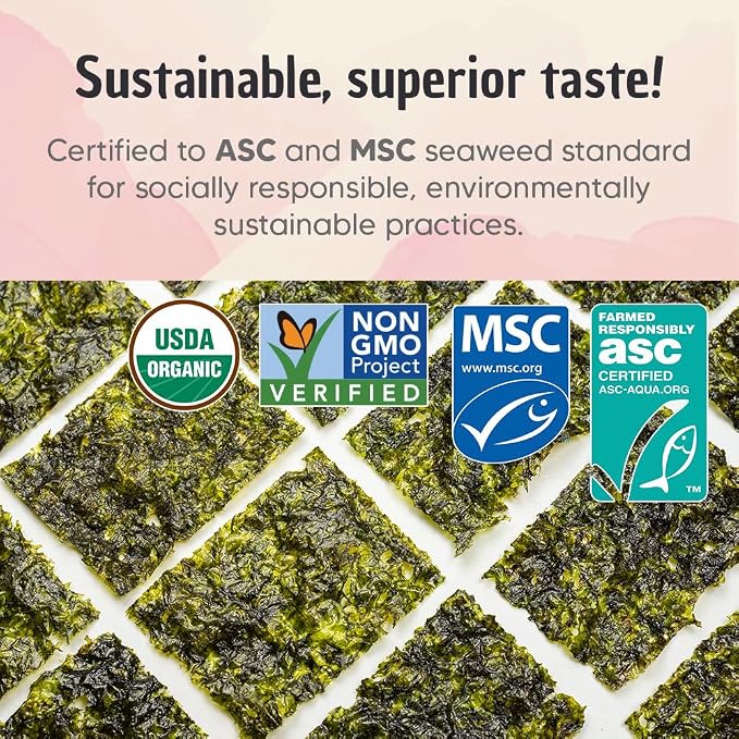 Roasted Seaweed Snack [Himalayan Salt | Pack of 12] Crispy Korean Laver Sheets | Vegan | Gluten-Free Nori | Low-Calorie | Perfect for Sushi, Rice Bowls, Snacks, Lunchboxes, Picnics, Plant-Based Korean Seaweed Chips - O’food