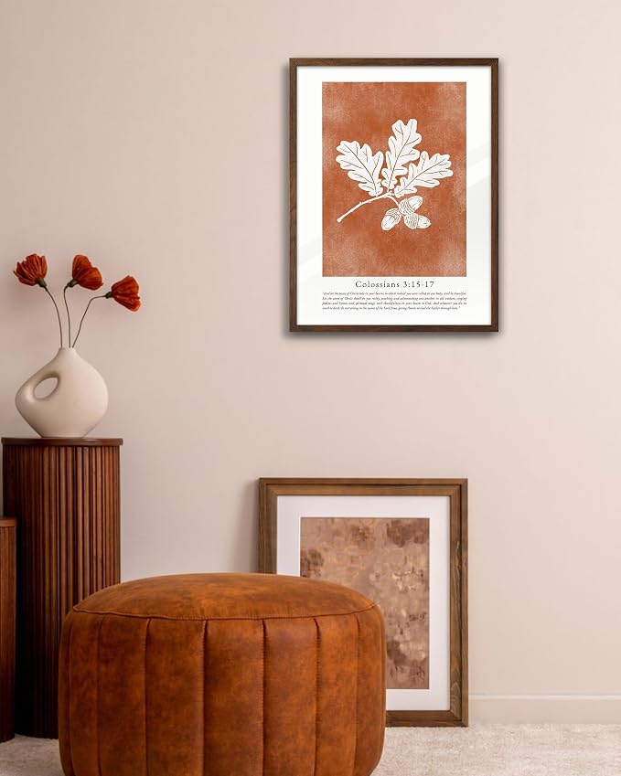 EcoHest 12x16 in Colossians Scripture Fall Botanical Christian Wall Art | Walnut Color Solid Oak Frame， Canvas Wall Art, Burnt Orange Bible Verse Decor for Bedroom, Living Room, Office, Church, 1Pack