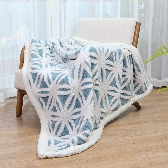 LOMAO Sherpa Fleece Blanket Gifts for Mom Dad Cozy Soft Throw Blanket for Women Men Birthday Gifts Dual Sided Couch Sofa Bed Blanket (Light Blue,51x63 inch)