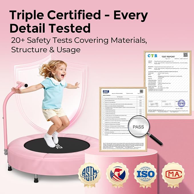 BCAN SP1 36'' Toddler Trampoline, ASTM Certified - Kids Trampoline for Ages 1-6, Foam Handle & Safe Thickened Cover, Mini Trampolines for Kids Indoor, Easy to Assemble| FED Fitness