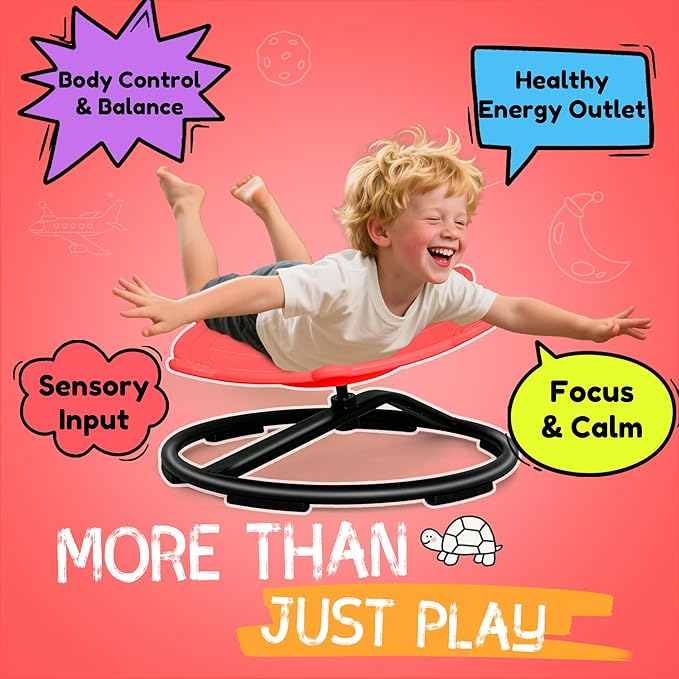 Turtle Spinning Chair for Autistic Kids – Sensory Spinning Toy, Spin Chair for Kids Autism, Sensory Swivel Seat for Balance, Coordination, Focus & ADHD Support, Autism Sensory Products (Red)