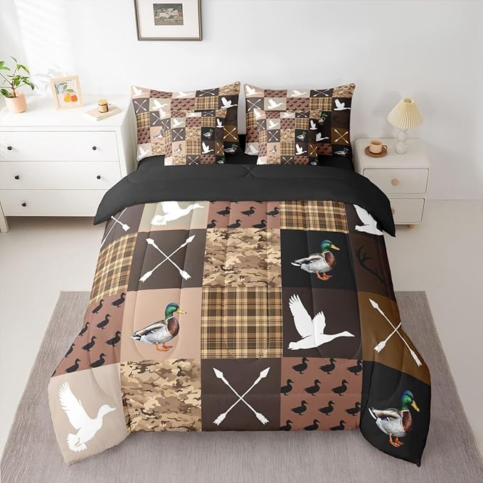 Feelyou Brown Hunting Camo Comforter Set with Sheets 7 Piece King Size Camouflage Duck Bedding Set for Kids Boys Girls Wild Animal Hunter Bed in a Bag Room Decor Soft Lightweight Microfiber