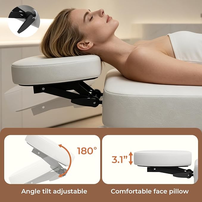 Paddie 550lbs Hi-Lo Electric Massage Table Professional, White | Hydraulic Adjustable Backrest, Adjustable Face Cradle, Rolling Wheels