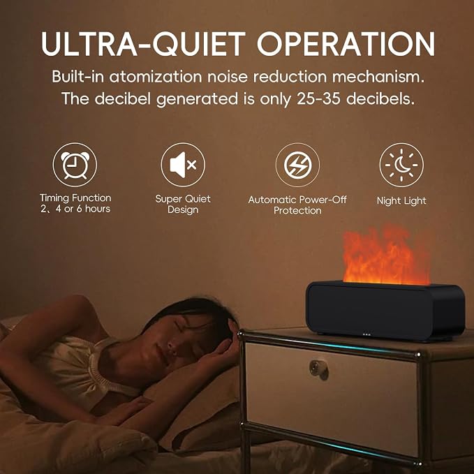 YALEDI Essential Oil Diffuser, Flame Fire Oil Diffuser, 250ml Cool Mist Aromatherapy Humidifier, Scent Aroma Diffuser with 7 Colors Light, Remote Control, Timer & Auto-Off for Home Room (White)