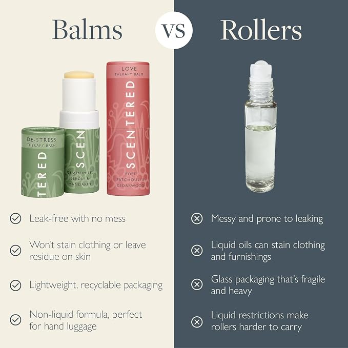 Scentered Aromatherapy Balm Sticks for Stress-Relief & Emotional Balance - Roll On Essential Oil Blends of Rose & Chamomile - Gifts for Valentines Day for Her - De-Stress & Love