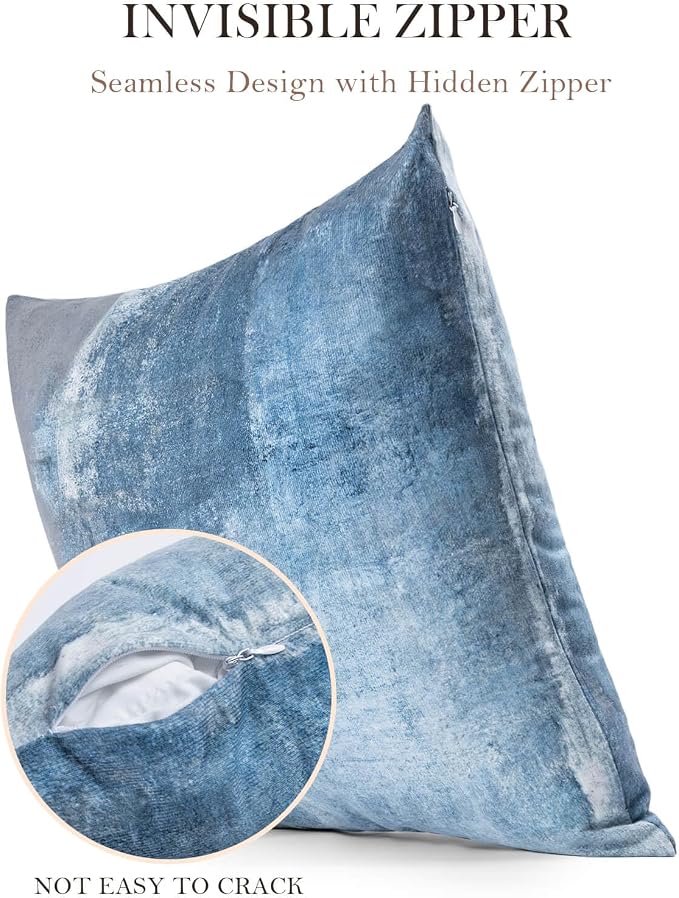 Set of 4 Blue and Grey Abstract Art Artwork Pillow Cover 20 x 20 Inch, Gallery Modern Decorative Throw Pillows Cushion Cover for Bedroom Sofa Living Room | Double-sided vibrant artwork accent cushion covers. Perfect decorative pillows for couch, sofa, ...