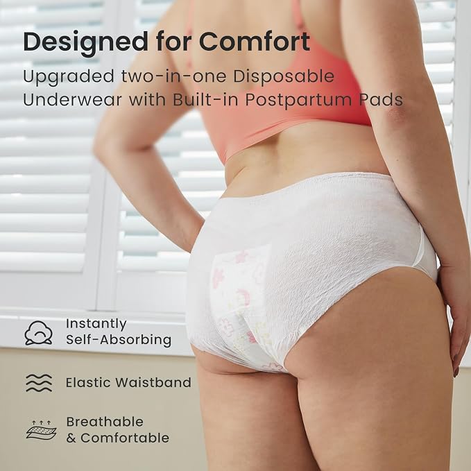 Grownsy 13pc Postpartum Essentials Recovery Kit | Postpartum Kit for Women | 8 Self-Absorbent Postpartum Disposable Underwear, 2 Ice Packs, Peri Bottle, Perineal Spray & 28 Cooling Pad Liners